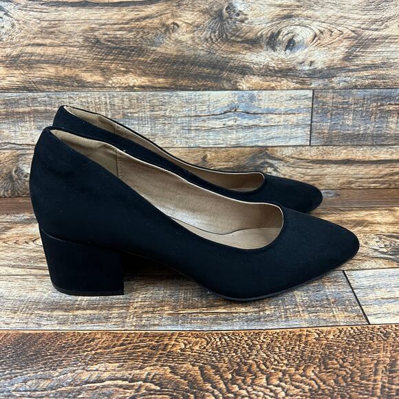 Lane Bryant Black Velvet Pumps Women's 10.5W Block Heel Pointed Toe Slip On Shoe - Picture 4 of 7